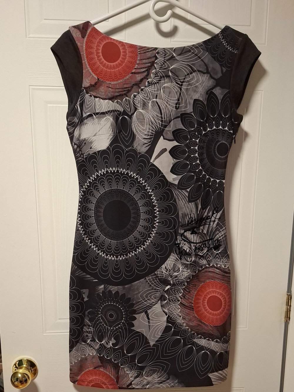 Desigual Black and Coral Floral Midi Sheath Dress